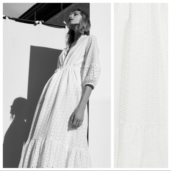 NWT. Zara Cutwork Embroidery Midi Dress. Size M. - Picture 3 of 9